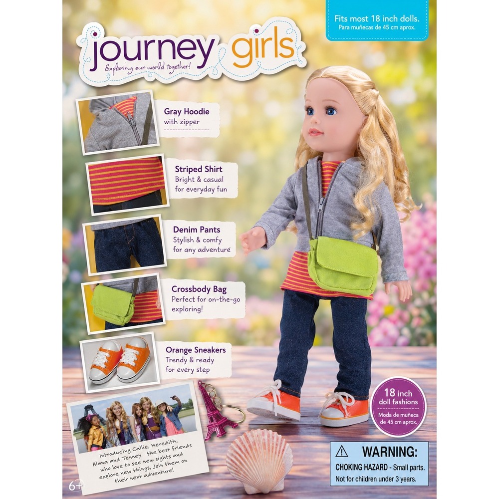 Journey Girls 18 Inch Doll Fashion Outfit Set Hoodie Jeans Sneakers Green Bag